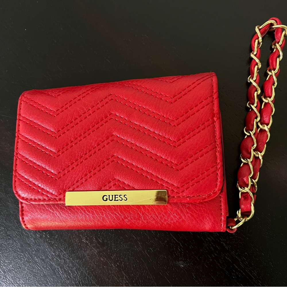 GUESS Red/Gold Trifold Wrislet - Quilted Chevron